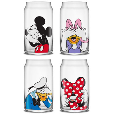 JoyJolt Disney Mickey Mouse & Friends Peek-a-Boo Collection, 16oz Can Shape Tumbler Set of 4