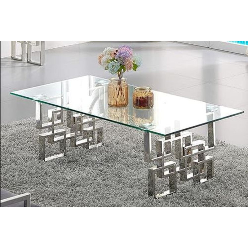 Table basse en verre trempé Valentine, Argent argent