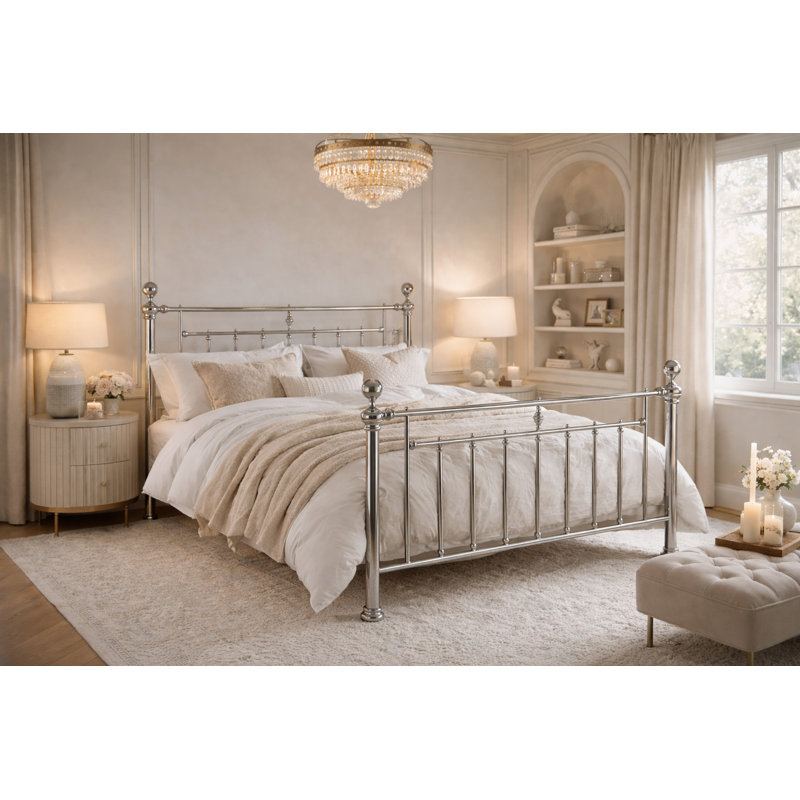 Hiruela Metal Storage Bed, Chrome, Kingsize (5')