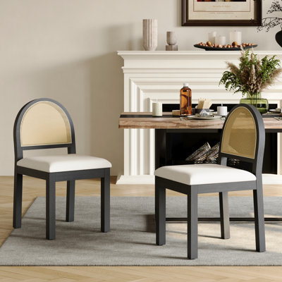 Mid-Century Farmhouse Dining Chairs With Rattan Woven Back(Set Of 2)