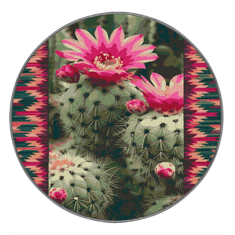  Tapis lavable en forme de figue de barbarie Southwestern, Rond 3 pi