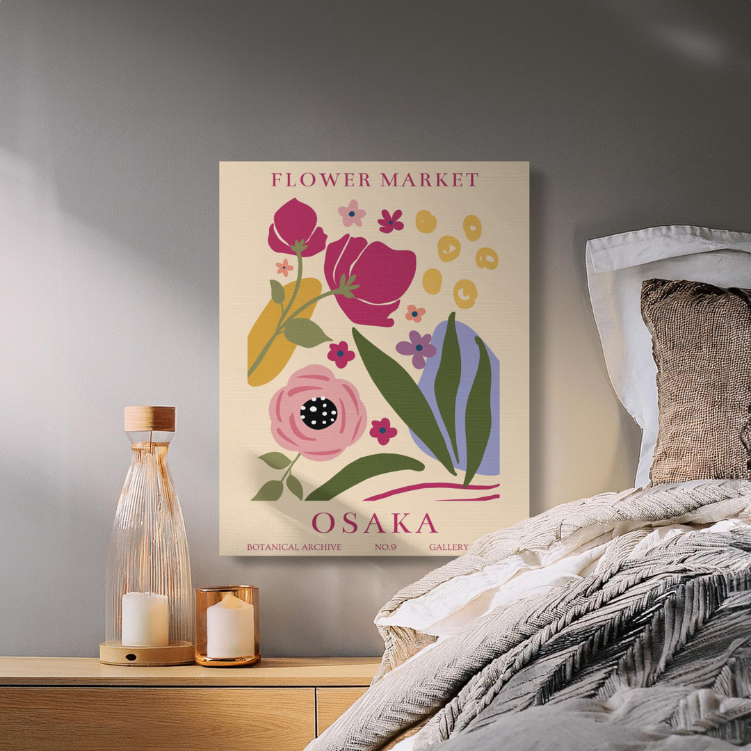 Osaka Flower Market Abstract Botanical Canvas Print | Modern Floral Wall Art for Contemporary Home Decor & Gallery Display Gift