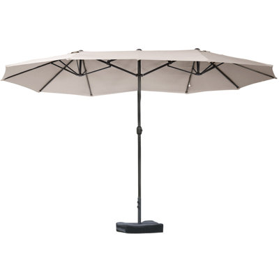 Outsunny Patio Umbrella 15' Steel Rectangular Outdoor Double Sided Market With Base, Sun Protection & Easy Crank For Deck Pool Patio, Coffee