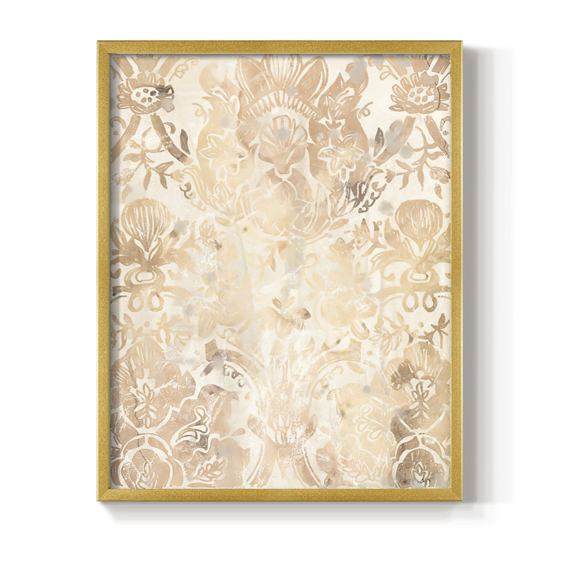 Reproduction encadrée noyer damassé III - bois massif, H 14 po x l 11 po