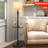 Floor Lamp With Tray, Retro Style 57'' Metal End Floor Lamp With Linen Shade, Weighted Base, And ON/ Off Rotary Switch For Bedroom, Living Room, Office, Study, Office (Bulbs Not Included)