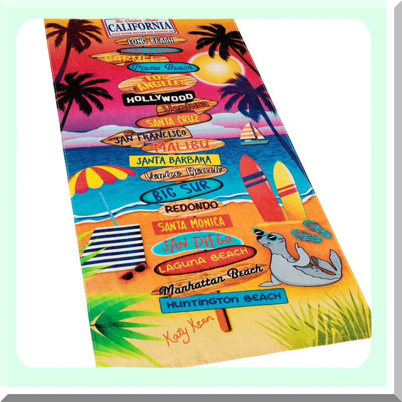 Golden State Sunset Beach Towel - 100% Soft Cotton Velour, 30x60 inches, California Republic Flag Design, Perfect for Beach or Pool