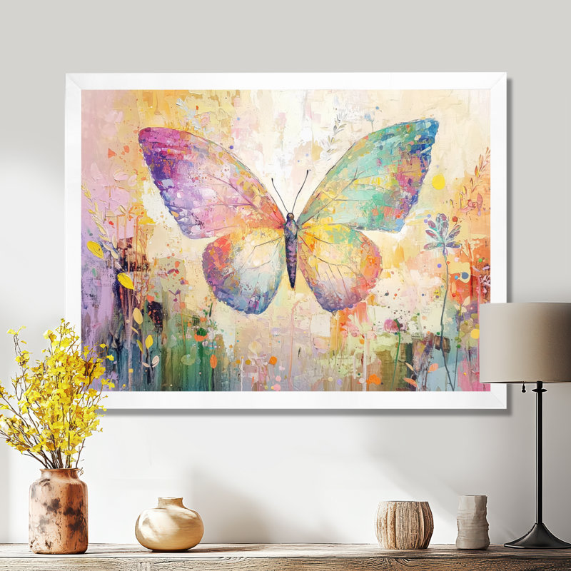 Décoration florale papillon délicat ailes III - papillon, H 12 po x l 20 po, Picture Framed Print, Blanc