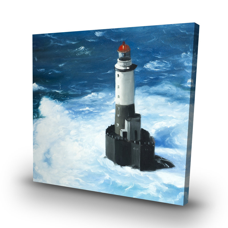 Unleashed waves on a lighthouse - 32"x32" art on canvas