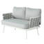 Ensemble de conversation pour 2 personnes dans un style Mid-Century moderne, + gris et table, acier rouille, housses de coussin hydrofuges