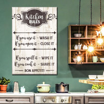 2 Pieces Kitchen Rules Wall Decor Rustic Modern Farmhouse Kitchen Rules  Wall Art Black and White Kitchen Decor Funny Kitchen Rules Pictures Wooden