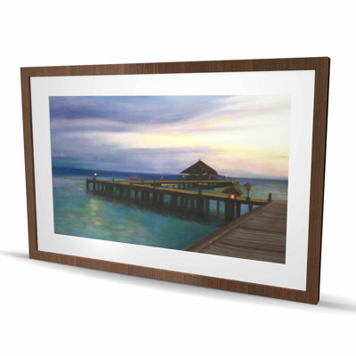 Boardwalk with Sunset - Blue Framed Matted Print for Decor
