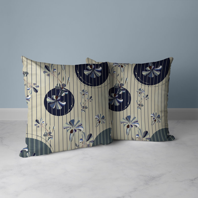 Coussin décoratif réversible intérieur / extérieur Circular Garden, H 16 po x l 16 po, Bleu / Vert / Jaune