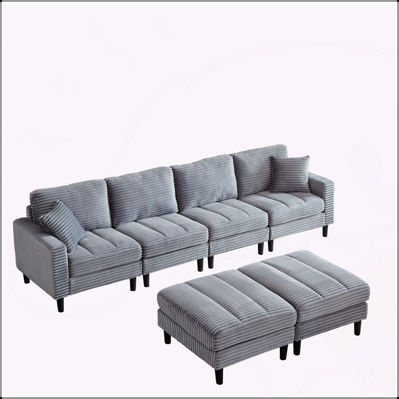 Canapé modulaire surdimensionné en U de 122,5 pouces avec tissu en velours côtelé, 2 coussins et deux repose-pieds pour un confort et un style ultimes