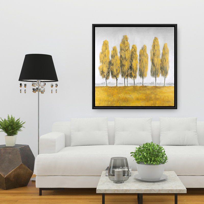 Abstrait arbres jaunes - arbres gris, toile encadrée décor à la maison