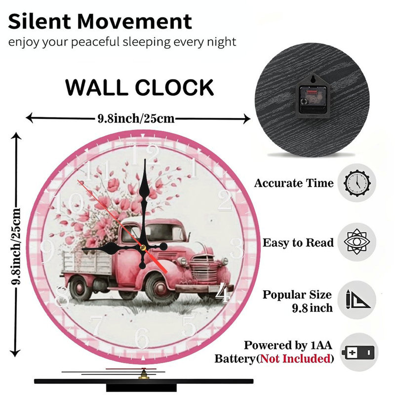 Horloge murale en bois 10 po, mouvement silencieux, à piles (piles AA non incluses), décor artistique, parfait pour les décorations