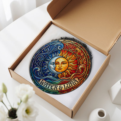 Panneau de vitrail en verre coloré H 7,8 po Sun Moon