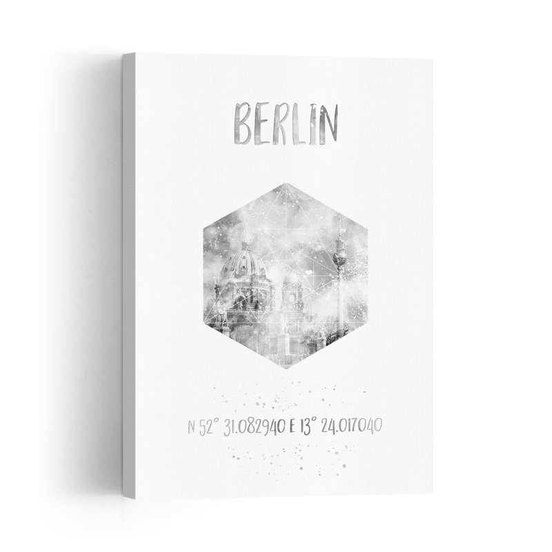 Berlin City Coordinates Abstract Geometric Modern City Wall Art Print, 36" H x 24" W