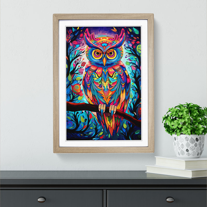 Owl Pop No.3 - Framed Print, 34cm H x 25cm W x 2cm D, Oak Framed