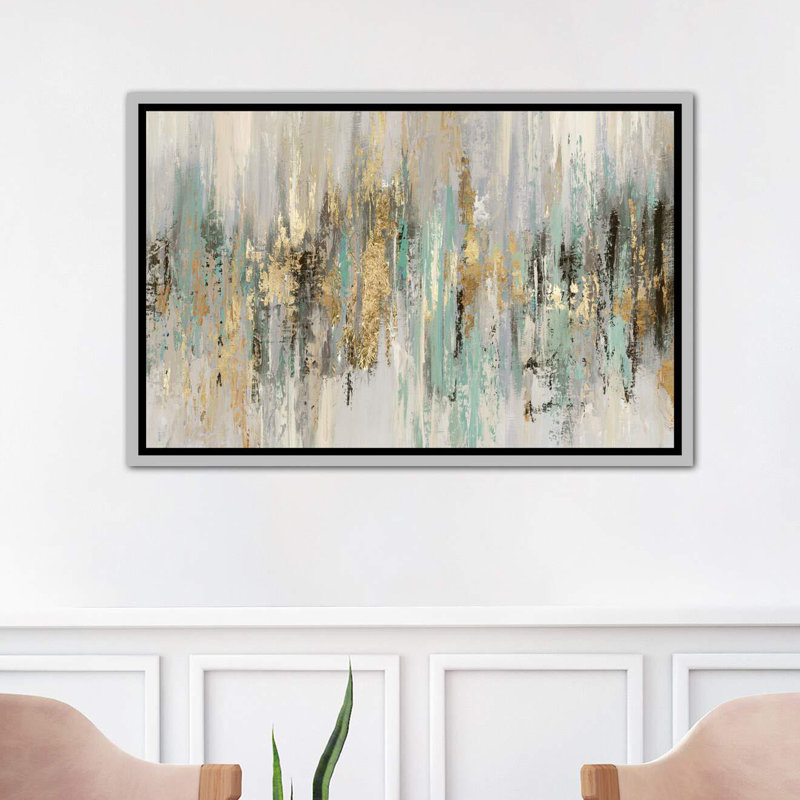 «Dripping Gold I» par Tom Reeves - reproduction imprimée, H 18 po x l 26 po, Toile avec cadre photo, Argent argent
