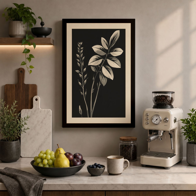 Stems Study Botanical - Wrapped Canvas, 36x24 - 91.4 x 61.0 cm, Teal Border
