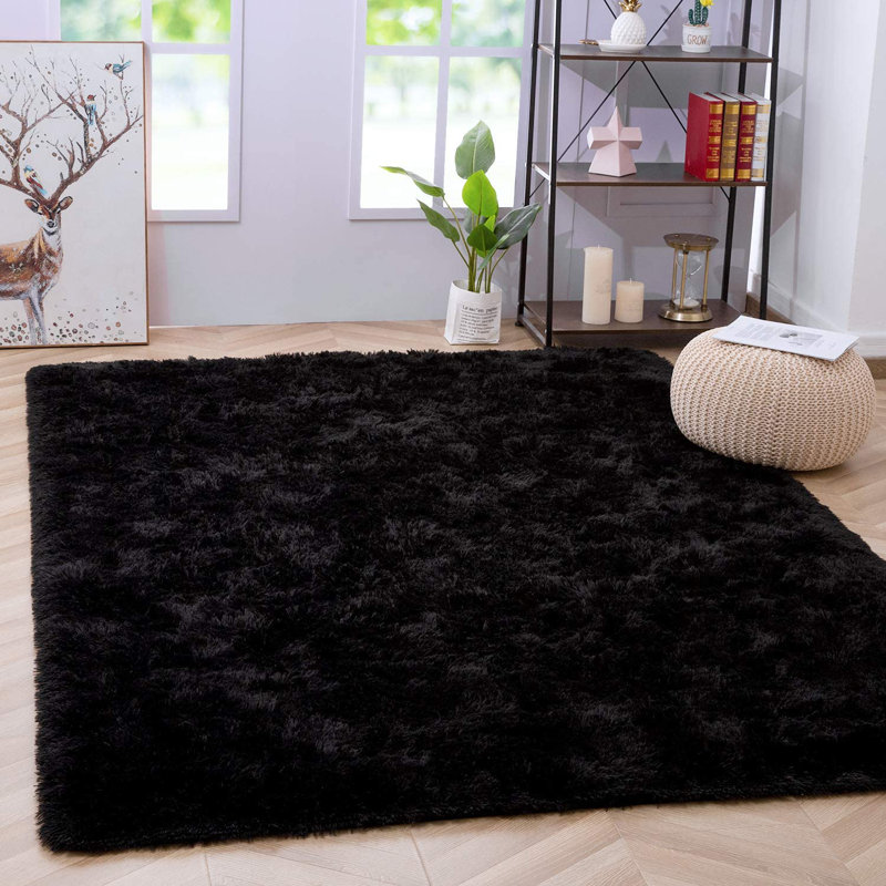 Phyllida Solid Colour Shag Area Rug, Rectangle 80cm x 150cm