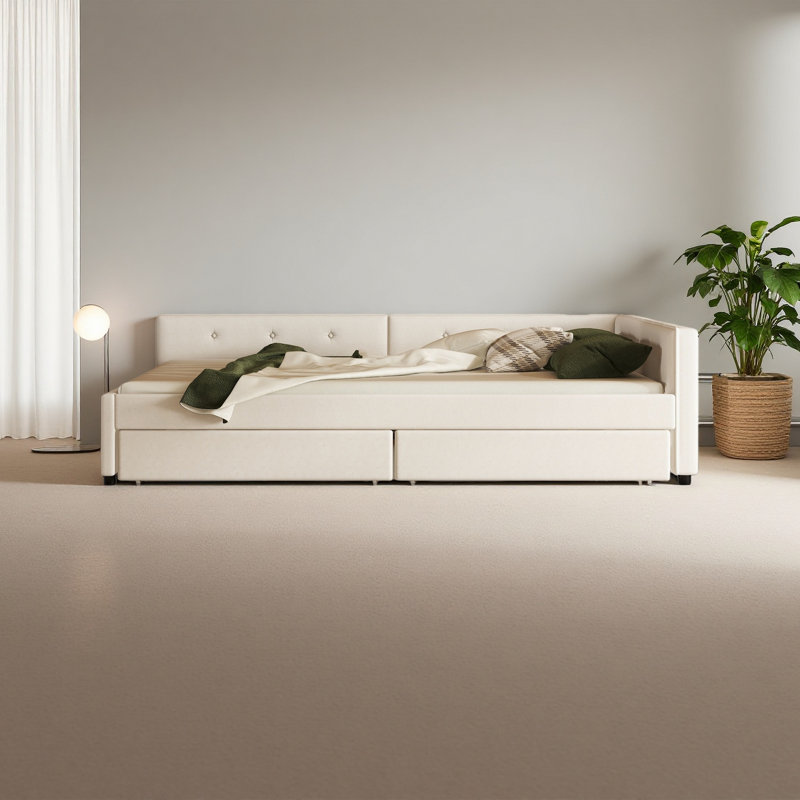 Upholstered Platform Bed With USB And 2 Drawers, Queen