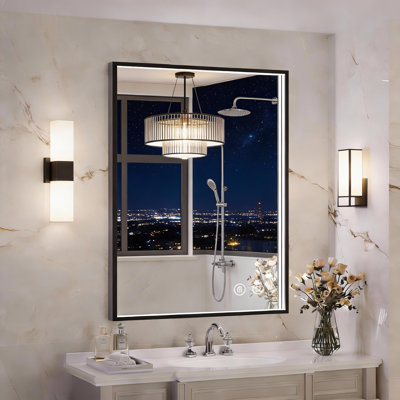 Rectangle LED Metal Frame Bathroom Mirror,LED Bathroom Mirror With Lights, Lighted Wall Mounted Mirror with Anti-fog,Memory Funtion,Dimmable