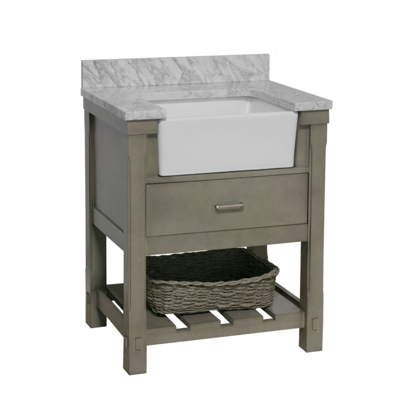 Ensemble de meuble-lavabo simple 30 po Hitton, Gris patiné, Marbre de Carrare