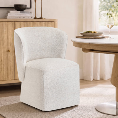 Boucle Upholstered Swivel Dining Chair with Casters