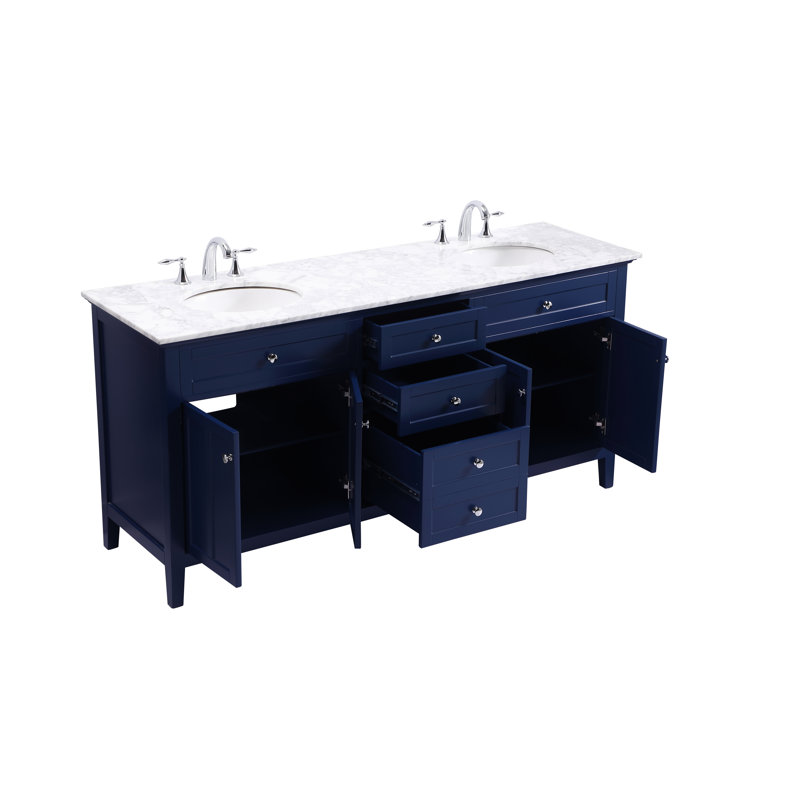 Blue Double Freestanding Bathroom Vanity with Marble Top