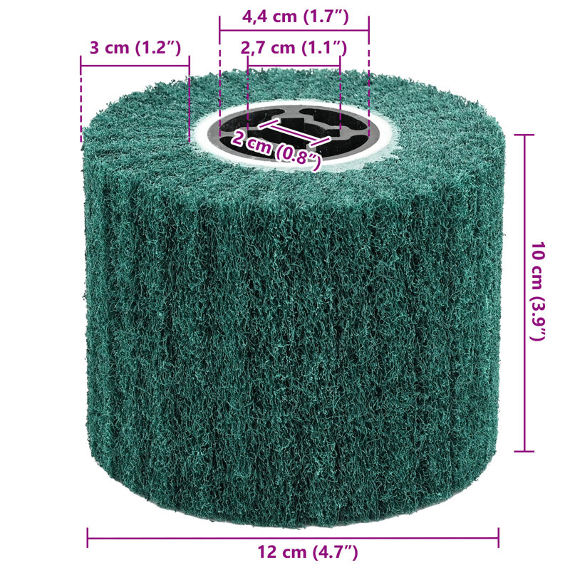 Sanding Roller Set Of 3 Brown Synthetic Fibres And Fabric, Green
