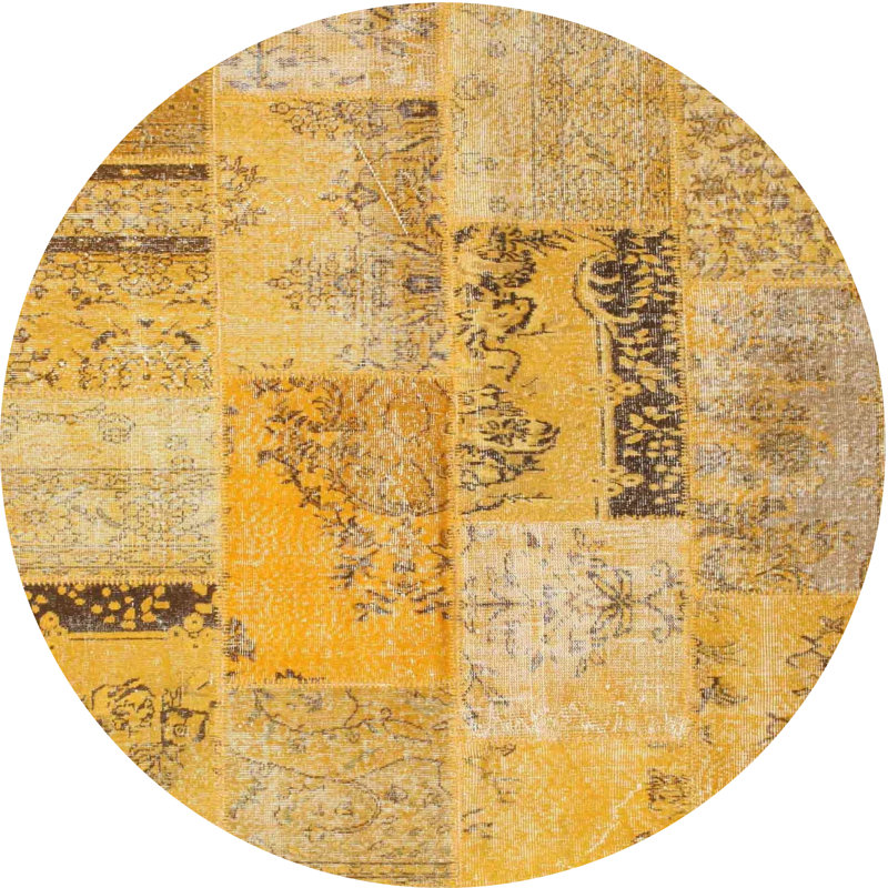 Tapis gris/brun/noir contemporain, Rond 5 pi