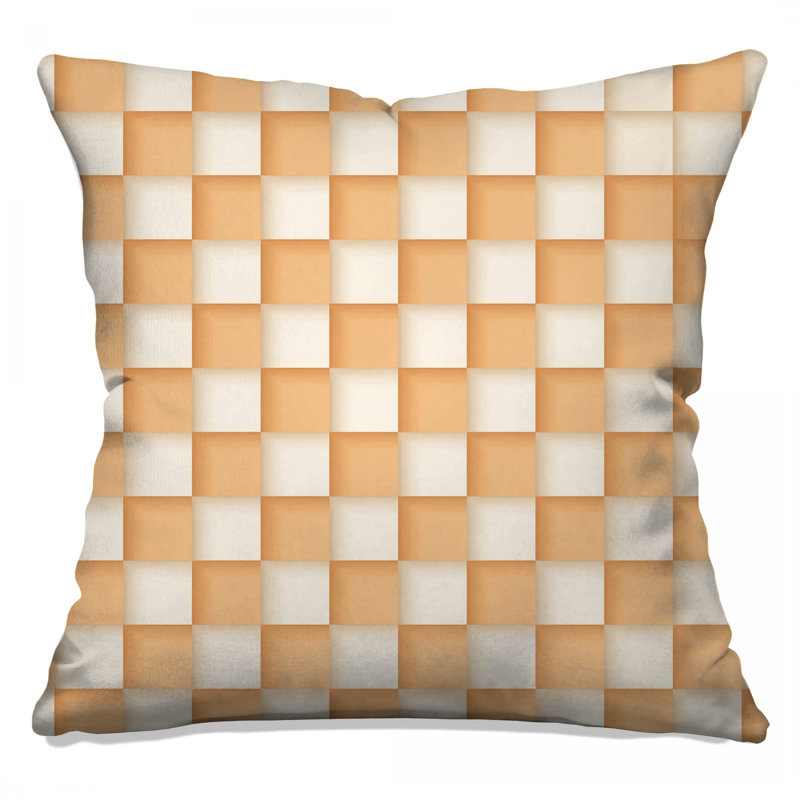 Orange White Checkered Double Sided Throw Pillows, 16 x 16 inches