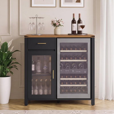 Armoire à café avec espace réfrigérateur, mini support de réfrigérateur, noir