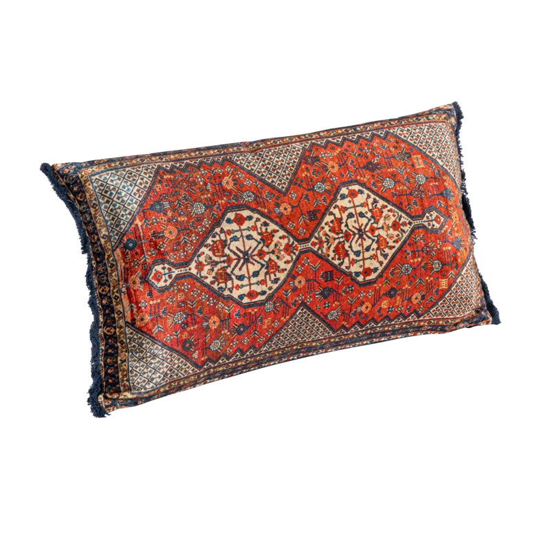 Vintage Multicolor Velvet Rectangular Lumbar Pillow with Fringe