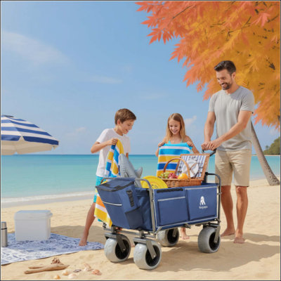 Beach Wagon With Big Wheels For Sand 500Lbs Capacity - Patented Design All Terrain Steel Frame Utility Cart With 9" Pneumatic Tires Collapsible Folding Design Strap With Multiuse Bag