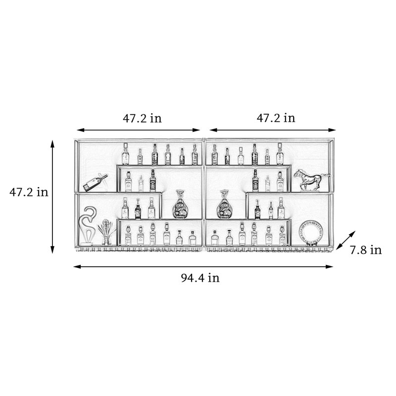 Simple porte-bouteilles mural noir, H 47,2 po x l 94,4 po x P 7,8 po