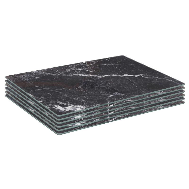 Harbour Housewares - Glass Placemats - Set of 6, 30cm L x 20cm W, Black