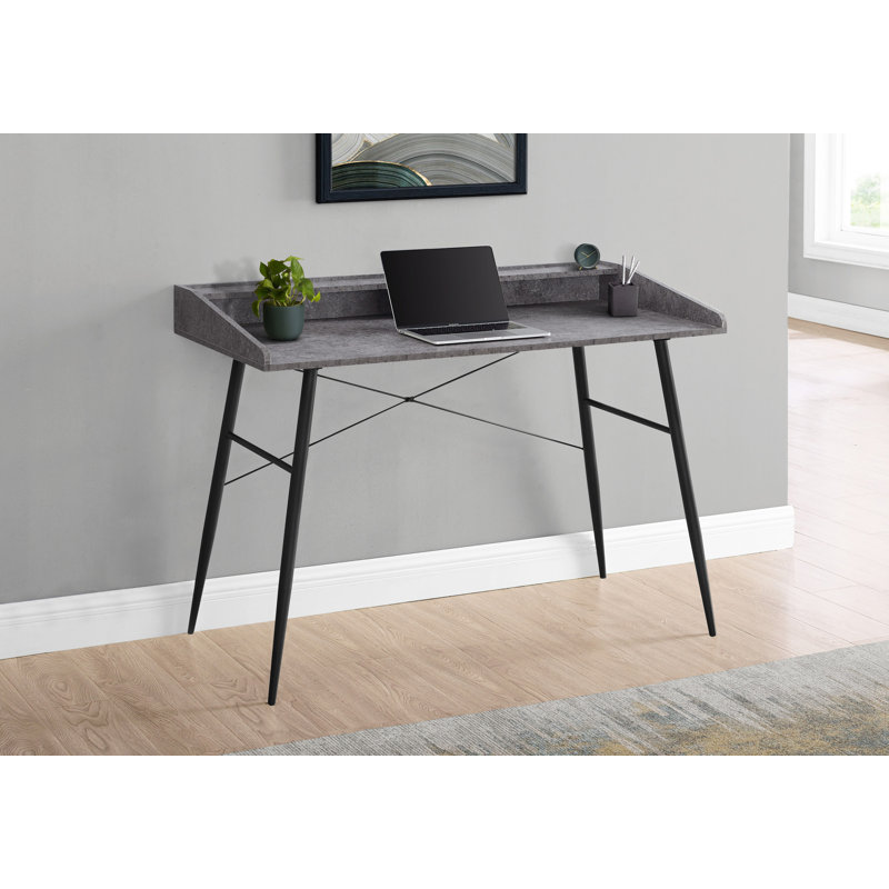 Modern Computer Desk With Hutch, Gray