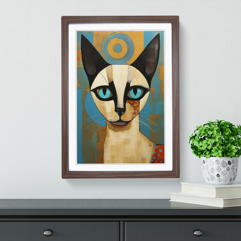 Siamese Cat Constructivism - Framed Print, Walnut Framed, 34cm H x 25cm W x 2cm D