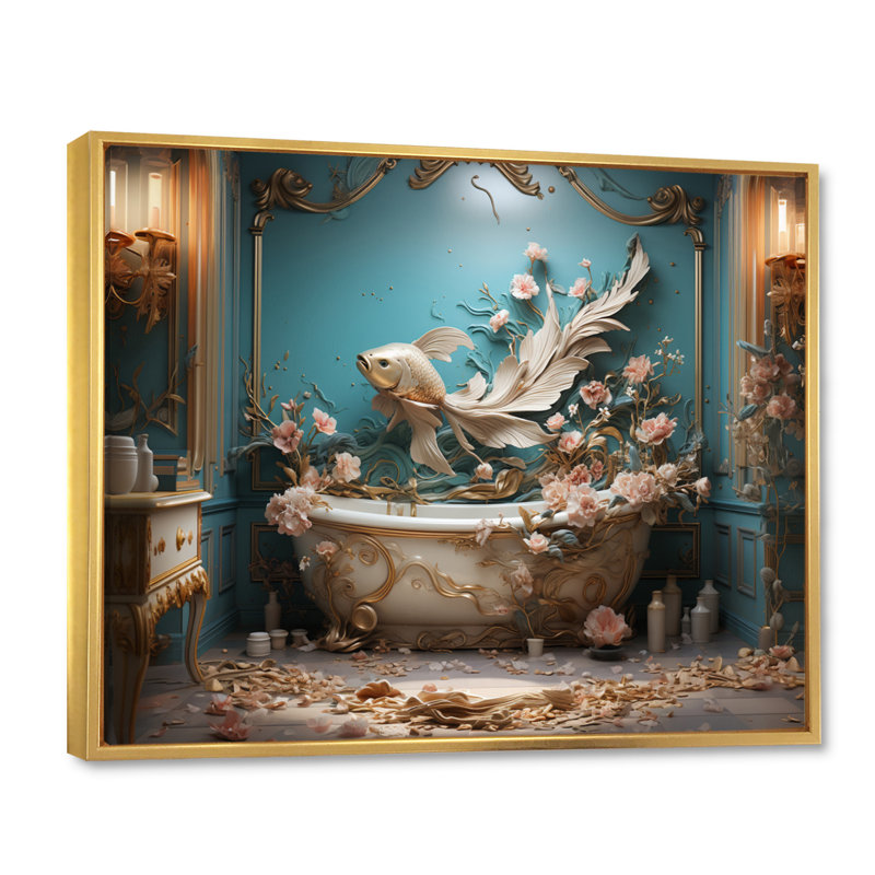Bathroom Art Deco I - Bath & Laundry Canvas Art Print, H 12 po x l 20 po x P 1 po, Cadre flottant doré
