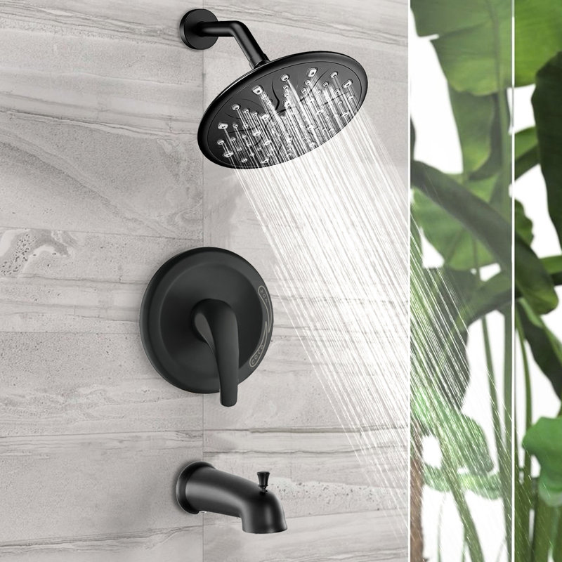 Single Handle Shower In Matte Black Charm. Features Rain Showerhead, Handheld Shower, Tub Spout & Valve. 1.8 Gpm. Corrosion . 360° Adjustable. Wall Mount Showerhead With . Includes Gpm Flow. .