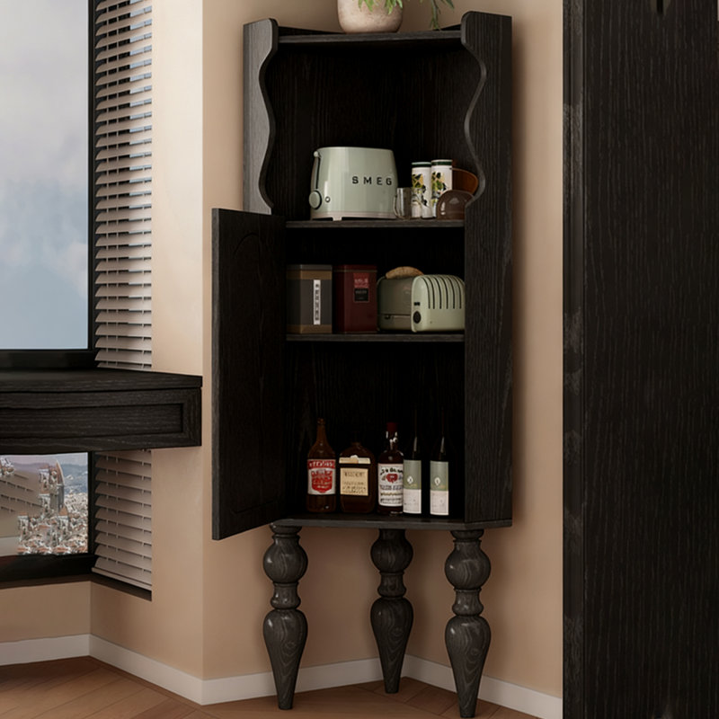 Armoire de coin noire en bois massif