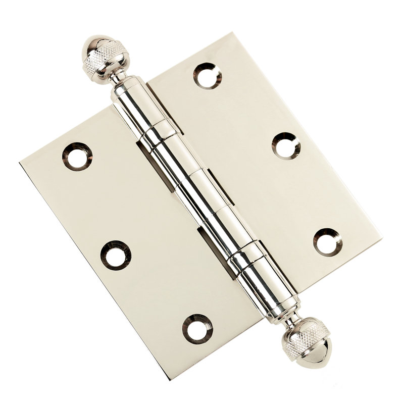 Charnière de porte en laiton massif à roulement à billes H 3,5 po x l 3,5 po, Nickel poli