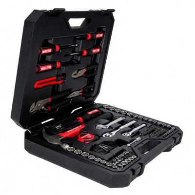 102-Piece Tool Kit For Home And Car, Durable Hand Tools Set With SAE And Metric Socket Set, Screwdrivers, Wrench, Hammer, Pliers, Knife, Hex Keys, Specialty Bits, Tape Measure
