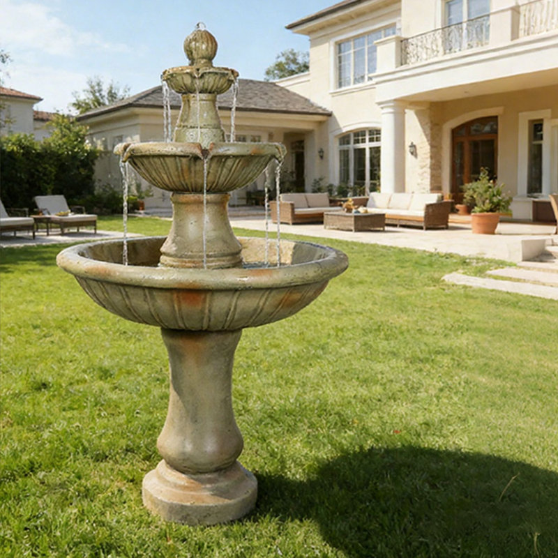 3-Tier Outdoor Water Fountain Large Concret Garden Fountain - Attract Birds Bath Lawn Décor