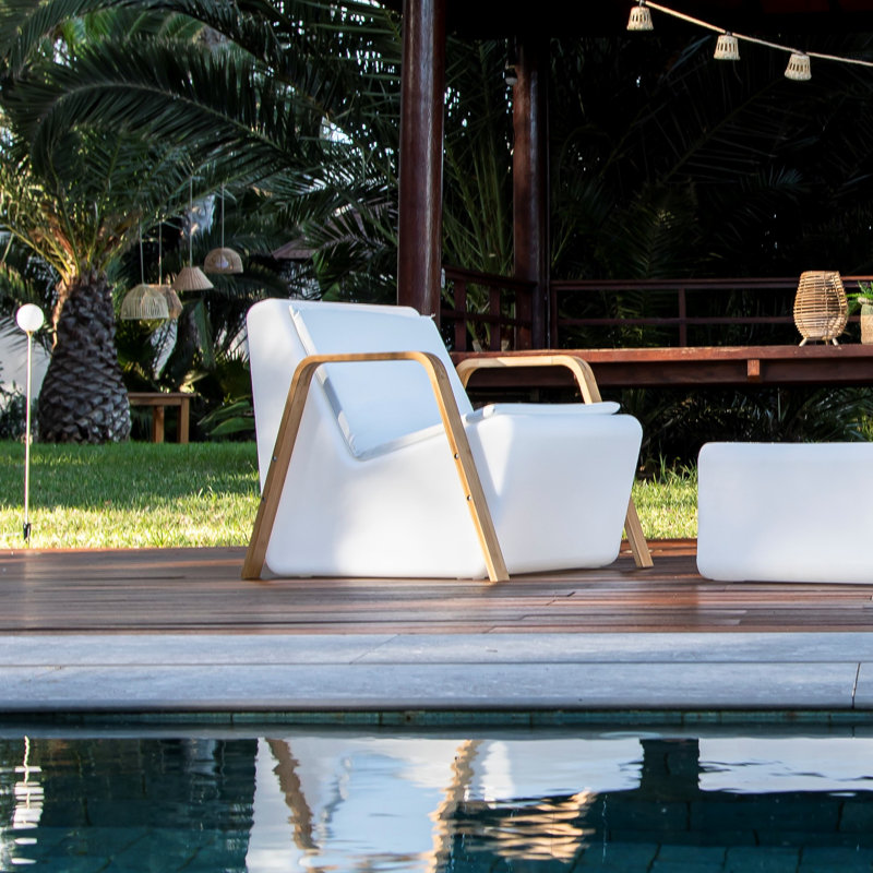 26" Tarida Seat USB Solar Illuminated Patio Lounge Chair with Armrest and Cushions