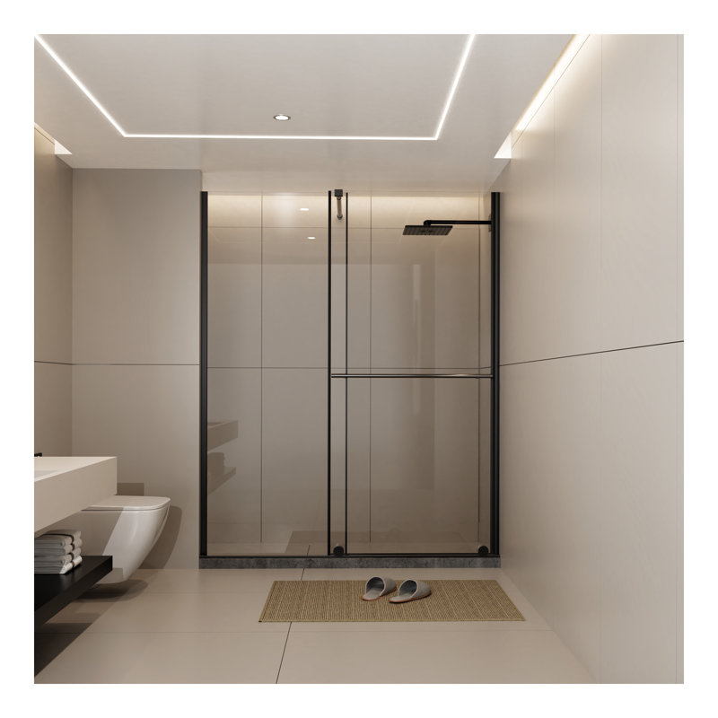 Glass Shower Door, 30 - 60 in.W x 72 in.H Shower Sliding Door Walk-in Shower Screen Dual Usage,1/4 Inch Thick Glass Panel with Stainless Steel Handle, Supporting Bar, Black