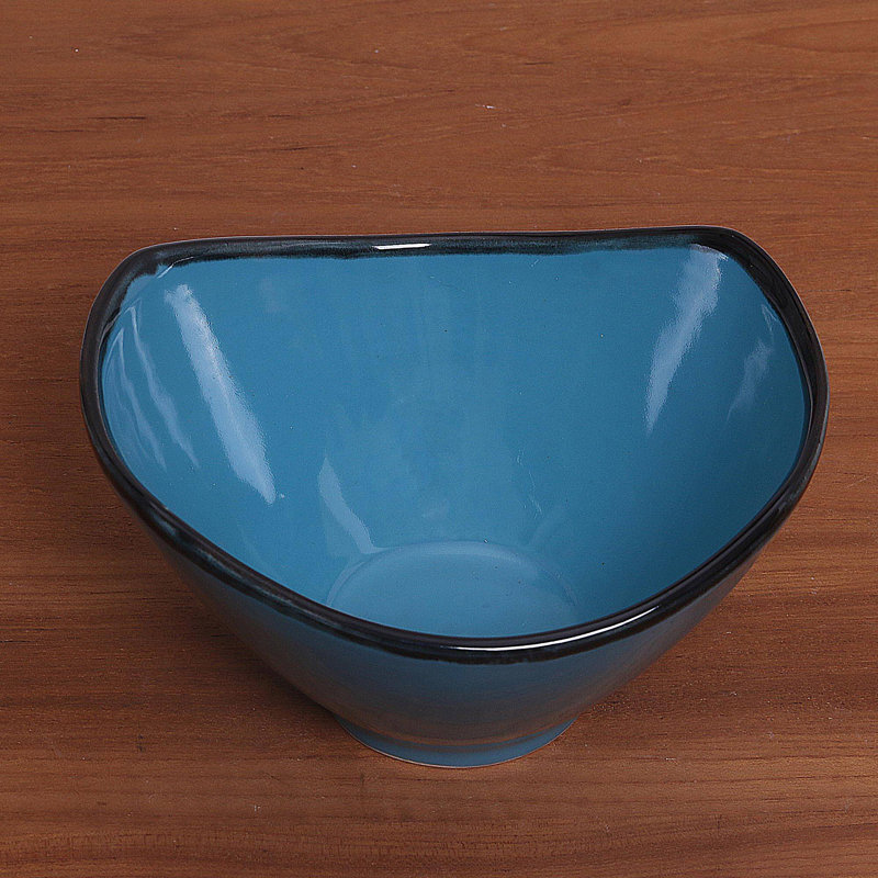 Bol décoratif ovale en céramique bleu