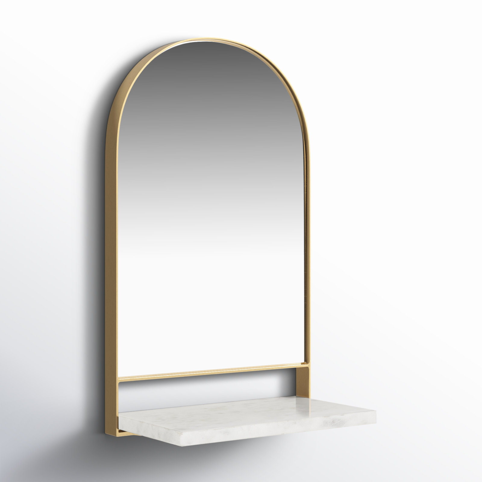 Cielo Arch Mirror with Shelves, 34" x 20", Gold/White